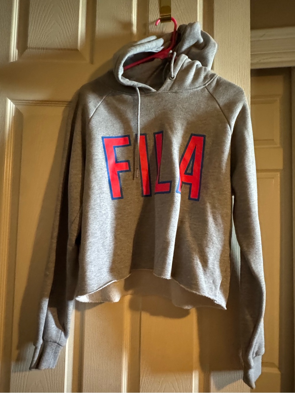 Fila x SoulCycle- Gray Cropped Hoodie with Hot Pink and Blue Logo